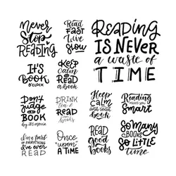 کتاب خواندن - مجموعه حروف نقل قول مثبت. کارت پستال خوشنویسی یا المان تایپوگرافی طراحی گرافیکی پوستر. علامت وکتور خطی دست نوشته. | موکاپ