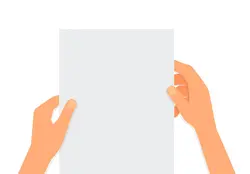 تصویر مسطح از دست‌هایی که برگه‌ای را در دست گرفته‌اند با جای متن روی یک موکاپ پس‌زمینه سفید، اخطار خواندن موکاپ برداری نامه برای بروشورهای مقالات و طرح شما | موکاپ