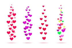 زنده مانند نمادهای تنظیم شده برای رسانه های اجتماعی که در حال پرواز قلب های قرمز و رنگارنگ واکنش های شبکه برای پخش جریانی چت ویدیوی آنلاین داستان ها در تصویر برداری پس زمینه سفید | موکاپ