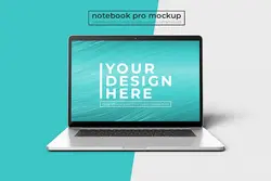 نوت بوک حرفه ای 15 اینچی واقعی برای وب، رابط کاربری و برنامه فتوشاپ موکاپ در نمای جلو