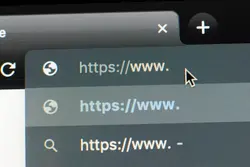نمای ماکرو برگه جستجو در صفحه دستگاه با پیکسل، شبکه مرورگر http