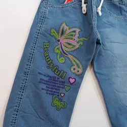 شلوار لی دخترانه لاینردار چاپ پروانه