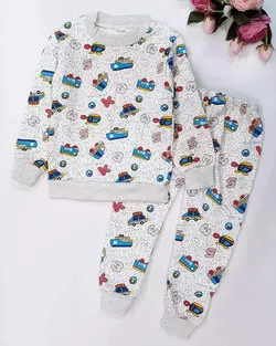 بلوز و شلوار توکرکی چاپی (دایناسور آبی، ماشین سفید)