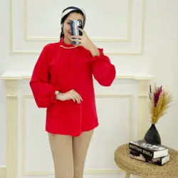 شومیز کرپ یقه مروارید قرمز کد 968147