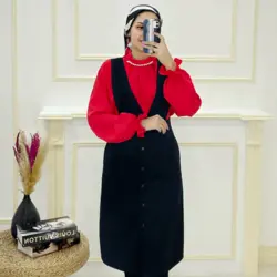 شومیز کرپ یقه مروارید قرمز کد 968147