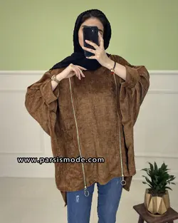 مانتو مخمل طرح دار دو زیپ (278341001)