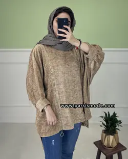 مانتو مخمل طرح دار دو زیپ (278341001)