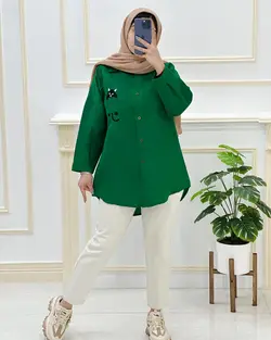 شومیز مانتویی جیب گلدوزی داکرون کد974677