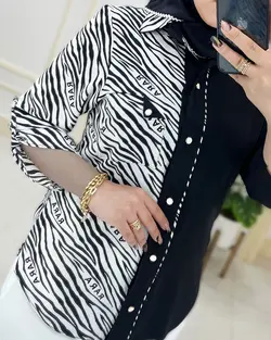 شومیز یقه مردانه ترکیبی تک جیب کد2535501