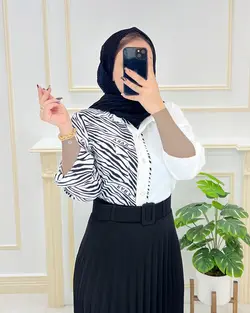 شومیز یقه مردانه ترکیبی تک جیب کد2535501