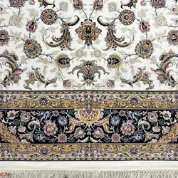 فرش ماشینی جردن-کلکسیون lexa-میترا کرم حاشیه سرمه ای-1200 شانه-4000 تراکم