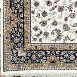 فرش ماشینی جردن-کلکسیون lexa-میترا کرم حاشیه سرمه ای-1200 شانه-4000 تراکم