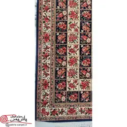 فرش گبه طرح گلفرنگ سرمه ای با تراکم بالا و برند پاتریس