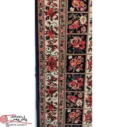 فرش گبه طرح گلفرنگ سرمه ای با تراکم بالا و برند پاتریس