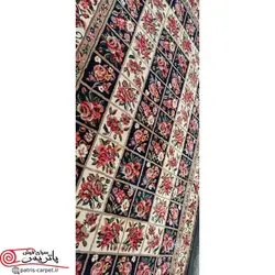 فرش گبه طرح گلفرنگ سرمه ای با تراکم بالا و برند پاتریس