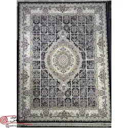 فرش ماشيني قالی سلیمان 1200شانه با تراکم 3600 آکروليک طرح خشتی گیتی سرمه ای هايبالک