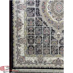 فرش ماشيني قالی سلیمان 1200شانه با تراکم 3600 آکروليک طرح خشتی گیتی سرمه ای هايبالک