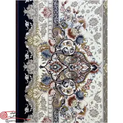 فرش ماشيني قالی سلیمان 1200شانه با تراکم 3600 آکروليک طرح خشتی گیتی سرمه ای هايبالک