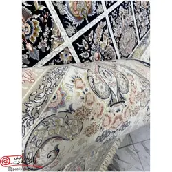 فرش ماشيني قالی سلیمان 1200شانه با تراکم 3600 آکروليک طرح خشتی گیتی سرمه ای هايبالک