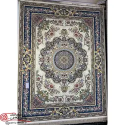 فرش ماشيني خاطره کوير کاشان 1200شانه با تراکم 3600 آکروليک طرح پاریس کرم هايبالک