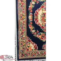 فرش گبه طرح گلاب سرمه ای با تراکم بالا و برند پاتریس