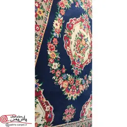 فرش گبه طرح گلاب سرمه ای با تراکم بالا و برند پاتریس