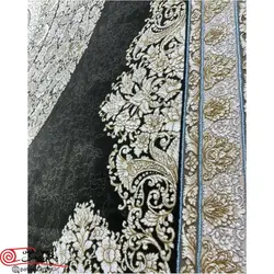 فرش ماشيني خاطره کوير کاشان 1200شانه با تراکم 3600 آکروليک طرح ونیز زغالی هايبالک