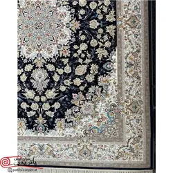 فرش ماشيني پاتریس 700 شانه با تراکم 2550 آکروليک طرح پامچال سرمه ای