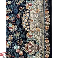 فرش ماشيني شاهکار صفویه 700 شانه با تراکم 2550 آکروليک طرح 5666 سرمه ای