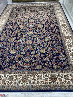 فرش ماشینی-پشمی طبیعی-ابریشمی گیاهی-کد3226-سرمه ای