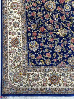 فرش ماشینی-پشمی طبیعی-ابریشمی گیاهی-کد3226-سرمه ای