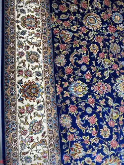 فرش ماشینی-پشمی طبیعی-ابریشمی گیاهی-کد3226-سرمه ای
