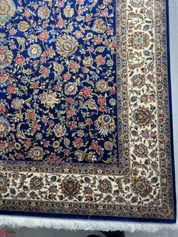 فرش ماشینی-پشمی طبیعی-ابریشمی گیاهی-کد3226-سرمه ای