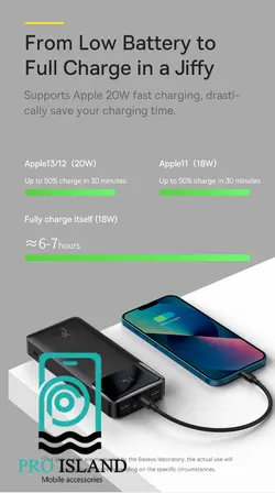 پاوربانک فست شارژ باسئوس BASEUS مدل (PPDML-L01) Bipow با ظرفیت 10000 میلی آمپر