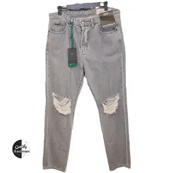 شلوار جین مام استایل زاپ مردانه طوسی VA80