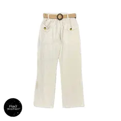 شلوار پارچه ای کمربند کنفی کرم LCN