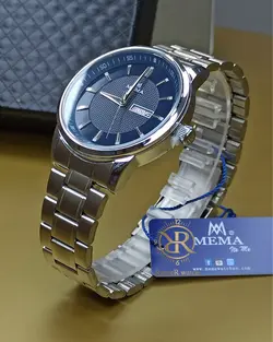 ساعت مردانه دو تقویم میما mema نقره ای آبی m696