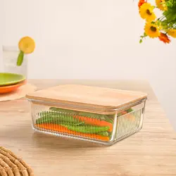 ظرف شیشه ای شیاردار 1.1 لیتر درب چوبی لیمون(8)/2191 | صدف کالا (فروشگاه بزرگ صدف)