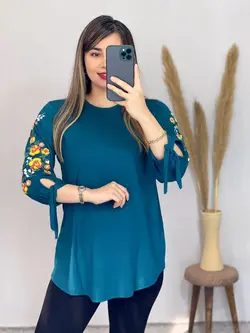 بلوز قواره دار آستین چاپی کد 7061