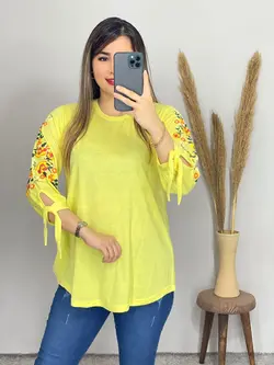 بلوز قواره دار آستین چاپی کد 7061