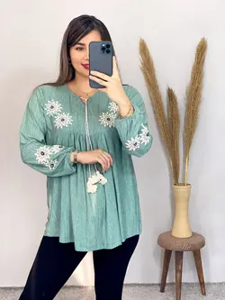 بلوز قواره دار یقه بنددار کد 7060