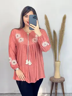 بلوز قواره دار یقه بنددار کد 7060