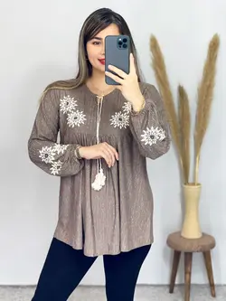 بلوز قواره دار یقه بنددار کد 7060