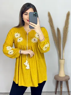 بلوز قواره دار یقه بنددار کد 7060