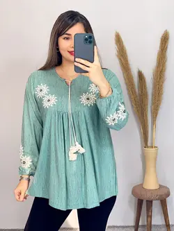 بلوز قواره دار یقه بنددار کد 7060