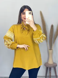 بلوز آستین طرحدار یقه کراواتی کد 7081