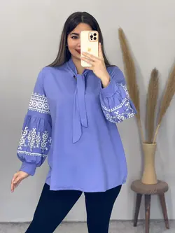 بلوز آستین طرحدار یقه کراواتی کد 7081