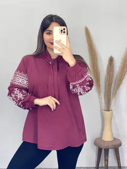 بلوز آستین طرحدار یقه کراواتی کد 7081