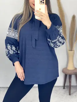 بلوز آستین طرحدار یقه کراواتی کد 7081