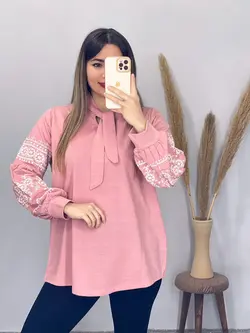 بلوز آستین طرحدار یقه کراواتی کد 7081